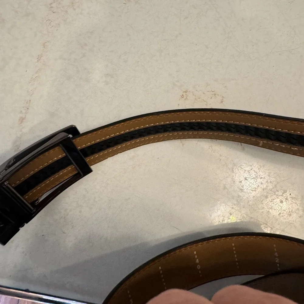 Linxx Ratchet Belt Mens 32 Black Saffiano Leather Gunmetal Slide Buckle